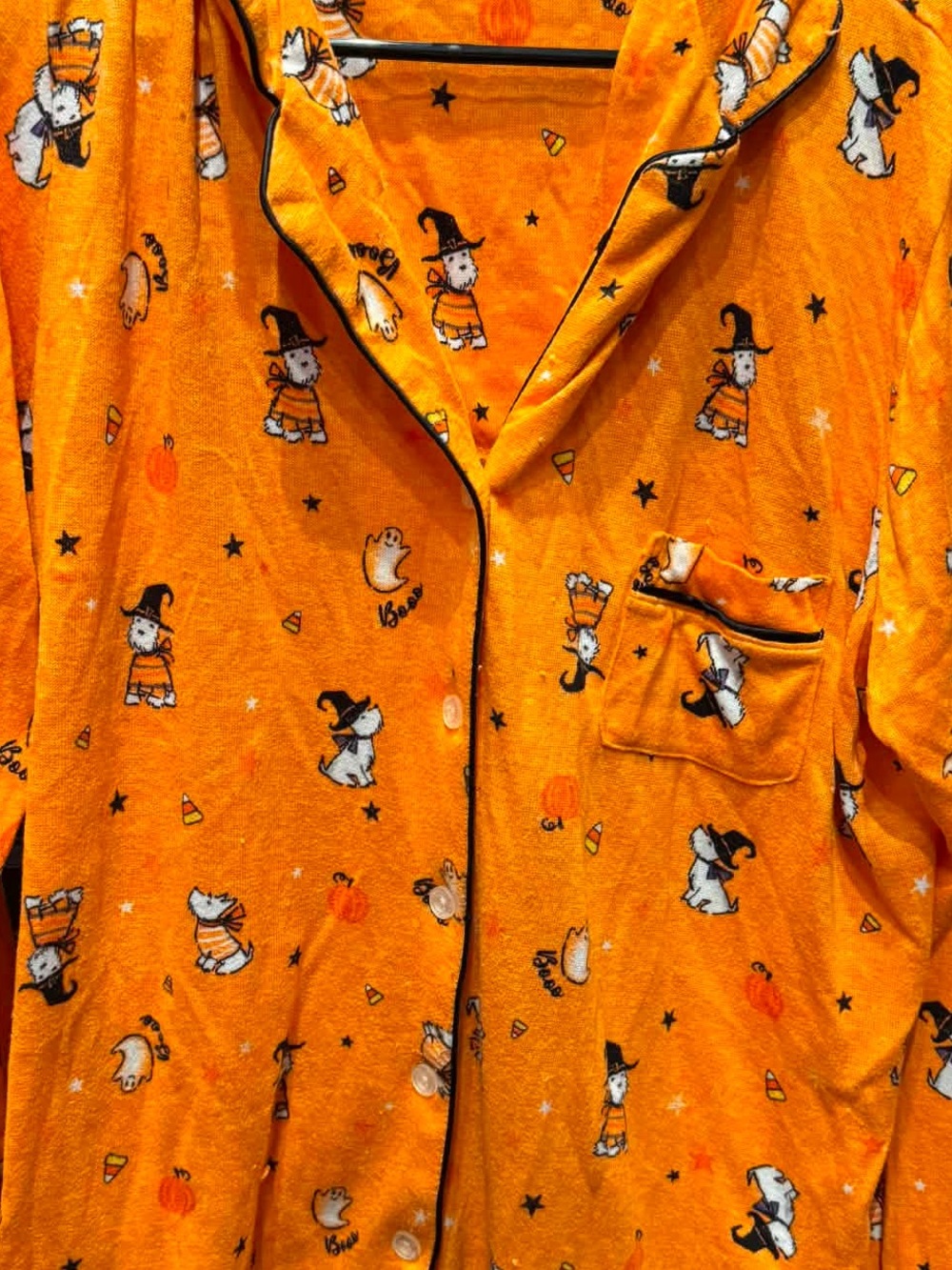 Laura Ashley snoopy Orange Halloween PJs Button-Up Top LARGE - Picture 4 of 5